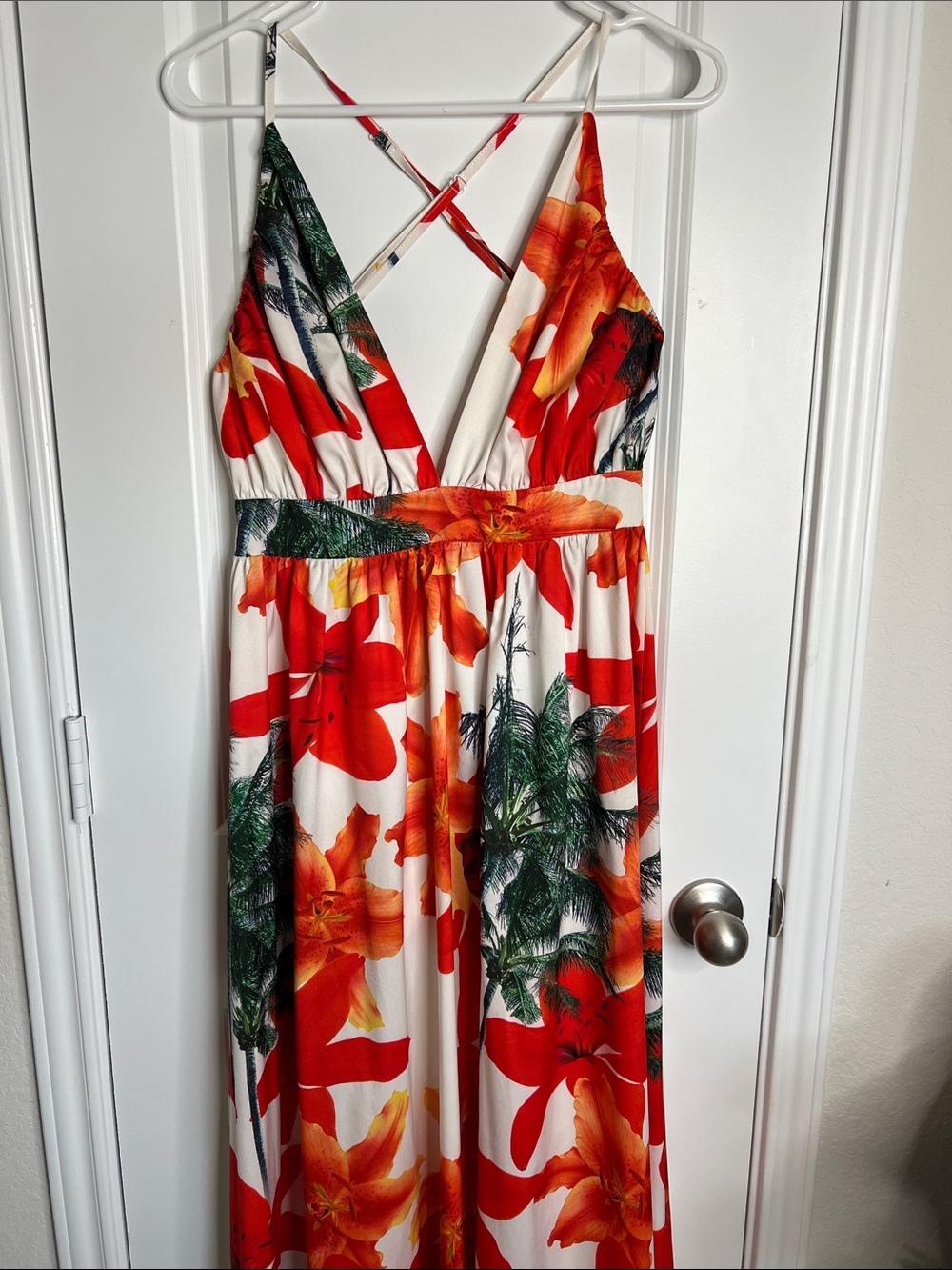Tropical Floral Maxi Dress in Red & Orange - Picture 2 of 5